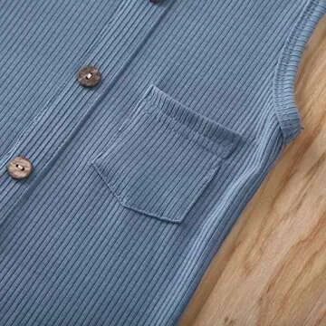 Baby Girl Boy Romper Bodysuit Solid Plain One Piece Jumpsuits Sleeveless One Piece Baby Clothes Outfits Summer (Blue, 6-12 Months)