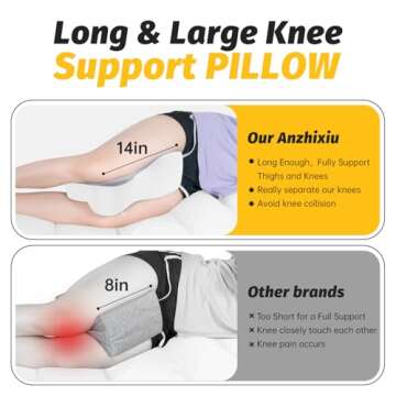 Long Knee Pillow for Side Sleeper Fully Support Thighs and Knees for Sciatica, Back, HIPS, Knees, Jo...