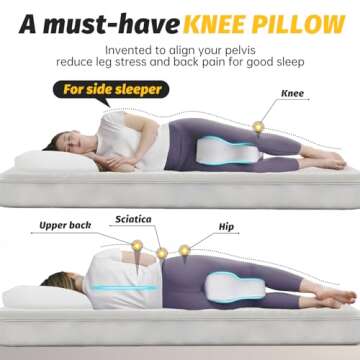 Long Knee Pillow for Side Sleeper Fully Support Thighs and Knees for Sciatica, Back, HIPS, Knees, Joints Pain Relief - Leg Pillow for Side Sleeping Between Legs Aligns Spine- Large,Gray