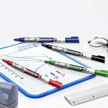 BIC Intensity Advanced Colorful Dry Erase Markers, Bullet Tip, 12-Count Pack of Assorted Colors, Whiteboard Markers for Teachers and Office Supplies