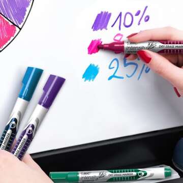 BIC Intensity Advanced Colorful Dry Erase Markers, Bullet Tip, 12-Count Pack of Assorted Colors, Whiteboard Markers for Teachers and Office Supplies