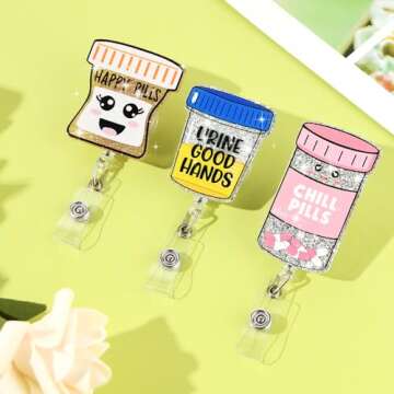 Prasacco 3 Pieces Nurse Badge Reel, Retractable ID Name Nursing Badge Holder Retractable Badge Reel with Clip Glitter Nurse ID Badge Holder Cute Badge Clip for Office Nurses Doctors