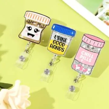 Prasacco 3 Pieces Nurse Badge Reel, Retractable ID Name Nursing Badge Holder Retractable Badge Reel with Clip Glitter Nurse ID Badge Holder Cute Badge Clip for Office Nurses Doctors