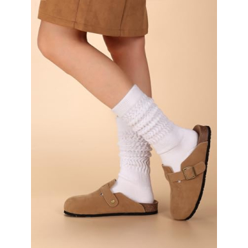 Forwe 3 Pairs Slouch Socks for Women Size 9-11 Black White Grey Soft Extra Long Scrunch Knee High Boot Socks (3 pcs-Black Grey White)