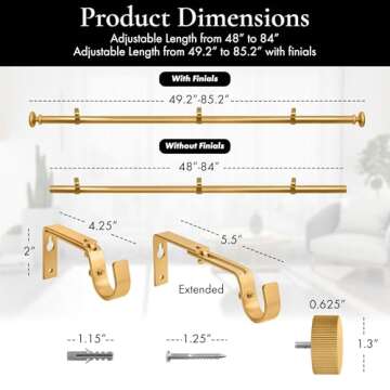 Meriville Nathan Gold Curtain Rod, Adjustable & Stylish
