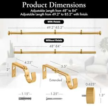 Meriville Nathan Gold Curtain Rod, Adjustable & Stylish