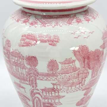 Galt International Pink Floral Chinoiserie Ceramic Temple Jar 18" w/Lid - Ginger Jar Home & Kitchen ...