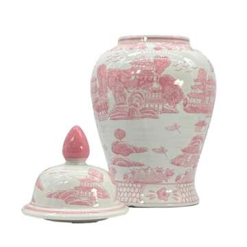 Galt International Pink Chinoiserie Ginger Jar for Home Decor