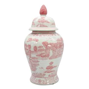 Galt International Pink Chinoiserie Ginger Jar for Home Decor