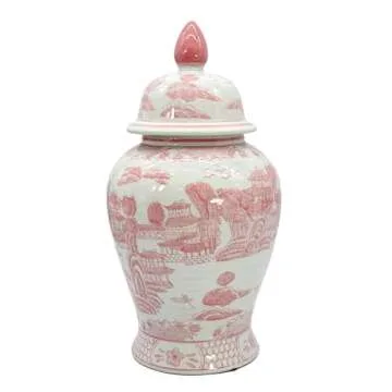 Galt International Pink Chinoiserie Ginger Jar for Home Decor