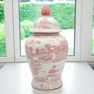 Galt International Pink Chinoiserie Ginger Jar for Home Decor