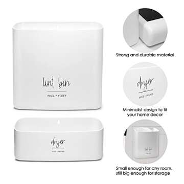 Magnetic Lint Bin for Laundry Room Organization and Storage (2 Piece Set), Waste Holder and Storage Decor, Saves Space with Magnet Mount onto Dryer or Wall Mount Options