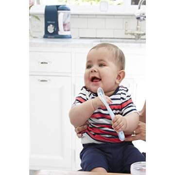 BEABA First Stage Baby Feeding Spoon Set, THE ORIGINAL Soft Tip Silicone Spoons for Babies, Gum Friendly BPA Lead Phthalate and Plastic Free, Great Gift Set (4 Pack), Cloud