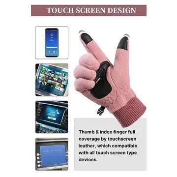 TOBEHIGHER Winter Gloves Women Men - Winter Gloves for Women Cold Weather, Large Touch Screen Solid Lightweight Waterproof Thermal Ski Gloves for Running Cycling Outdoor Activities, Pink