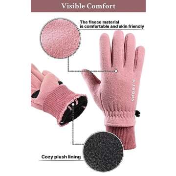 TOBEHIGHER Winter Gloves Women Men - Winter Gloves for Women Cold Weather, Large Touch Screen Solid Lightweight Waterproof Thermal Ski Gloves for Running Cycling Outdoor Activities, Pink