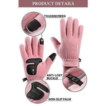 TOBEHIGHER Winter Gloves Women Men - Winter Gloves for Women Cold Weather, Large Touch Screen Solid Lightweight Waterproof Thermal Ski Gloves for Running Cycling Outdoor Activities, Pink