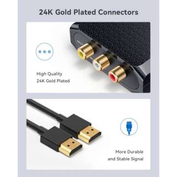 WENTER RCA to HDMI Converter, 1080P AV to HDMI Converter, Mini Composite CVBS Audio Video Adapter Supports PAL/NTSC for VCR/VHS/Xbox/PS3/STB/N64/Wii/TV/PC/Blue-Ray DVD Players