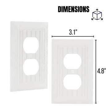Bates- Classic Beadboard Single Duplex Wall Plate, 4 Pack, White Outlet Covers, Outlet Wall Plate, Outlet Covers, Outlet Plate, Electrical Outlet Cover Plates, Wall Outlet Cover, Duplex Outlet Cover.