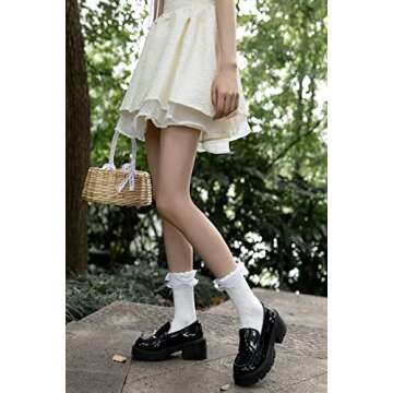 SEMOHOLLI Women Ruffle Socks for mid-calf, Lace Ruffle Frilly Comfortable Cotton Socks Princess Sock...