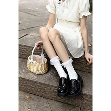 SEMOHOLLI Women Ruffle Socks for mid-calf, Lace Ruffle Frilly Comfortable Cotton Socks Princess Socks (3 Pairs-white)