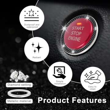LivTee Crystal Rhinestone Car Start Stop Decoration Ring