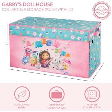 Idea Nuova Gabbys Dollhouse Collapsible Childrens Storage Trunk, Durable with Soft Lid, 28.5"x14.5"x16"