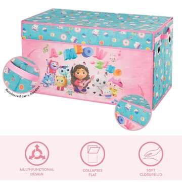 Idea Nuova Gabbys Dollhouse Collapsible Childrens Storage Trunk, Durable with Soft Lid, 28.5"x14.5"x16"