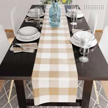 Encasa XO Cotton Table Runner 8 Seater | Size 13x104 in | Buffalo Beige Checks - Machine Washable & Durable