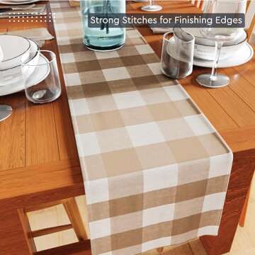 Encasa XO Cotton Table Runner 8 Seater | Size 13x104 in | Buffalo Beige Checks - Machine Washable & Durable
