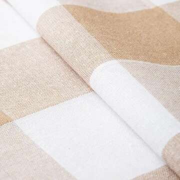 Encasa XO Cotton Table Runner 8 Seater | Size 13x104 in | Buffalo Beige Checks - Machine Washable & Durable