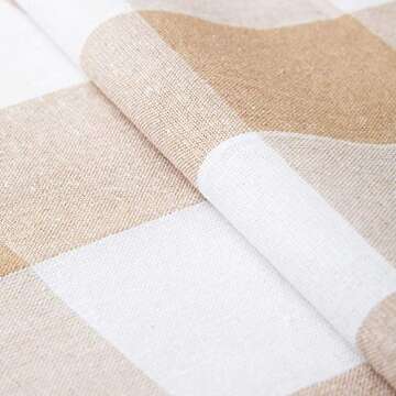 Encasa XO Cotton Table Runner 8 Seater | Size 13x104 in | Buffalo Beige Checks - Machine Washable & Durable