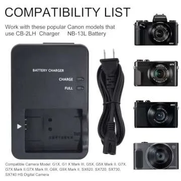 NB-13L CB-2LH Battery Charger for Canon: Compatible with CB-2LHT G1X G1 X Mark III G5X G5X Mark II G7X G7X Mark II III G9X G9X Mark II SX620 SX720 SX730 SX740 HS Digital Camera