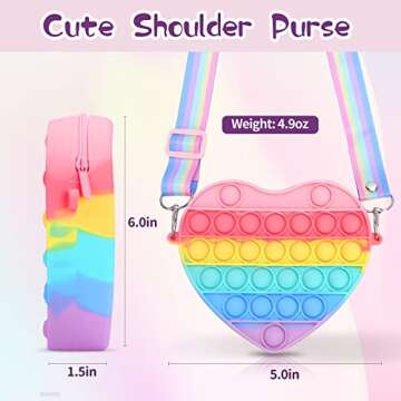 Lakdun Pop Purse for Girls Crossbody Bag, Kindergarten Graduation Gifts, Heart Pop On Its Shoulder Bags Fidget Purse Toys Push It Bubble Handbags for Kids Party Favors School Pop Fidget Toys for Girls