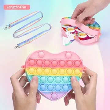 Lakdun Pop Purse for Girls Crossbody Bag, Kindergarten Graduation Gifts, Heart Pop On Its Shoulder Bags Fidget Purse Toys Push It Bubble Handbags for Kids Party Favors School Pop Fidget Toys for Girls