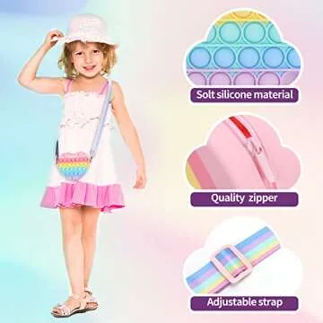 Lakdun Pop Purse for Girls Crossbody Bag, Kindergarten Graduation Gifts, Heart Pop On Its Shoulder Bags Fidget Purse Toys Push It Bubble Handbags for Kids Party Favors School Pop Fidget Toys for Girls