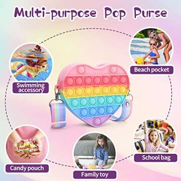 Lakdun Pop Purse for Girls Crossbody Bag, Kindergarten Graduation Gifts, Heart Pop On Its Shoulder Bags Fidget Purse Toys Push It Bubble Handbags for Kids Party Favors School Pop Fidget Toys for Girls
