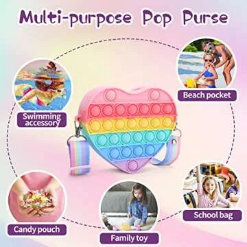 Lakdun Pop Purse for Girls Crossbody Bag, Kindergarten Graduation Gifts, Heart Pop On Its Shoulder Bags Fidget Purse Toys Push It Bubble Handbags for Kids Party Favors School Pop Fidget Toys for Girls