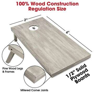 GoSports 4 ft x 2 ft Regulation Size Wooden Cornhole Boards Set - Includes Carrying Case and Bean Ba...