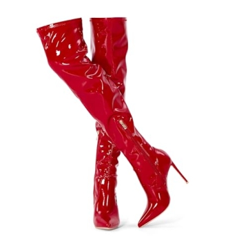 GENSHUO Over the Knee Boots for Women - Sexy Pointed Toe Stiletto Long Boot Shoes Red Size 11