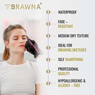 BRAWNA 12 Pcs Brow Pro Peel Off Pencils with 1 Sharpener - Waterproof Eyebrow Mapping Pencil - Micro...