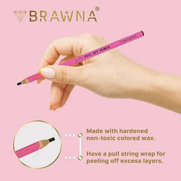 BRAWNA 12 Pcs Brow Pro Peel Off Pencils with 1 Sharpener - Waterproof Eyebrow Mapping Pencil - Microblading Supplies - PMU Kit - Black