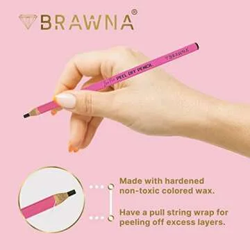 BRAWNA 12 Pcs Brow Pro Peel Off Pencils with 1 Sharpener - Waterproof Eyebrow Mapping Pencil - Microblading Supplies - PMU Kit - Black