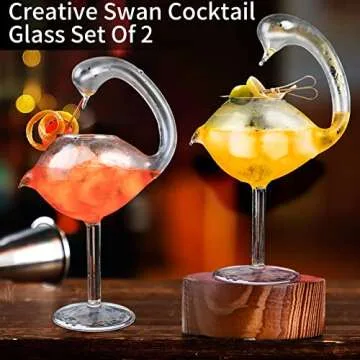 [Gift Set]-Swan Cocktail Glass 6 oz Creative Drinking Glasses Unique Wine Glasses Set of 2 Margarita Glass Martini Glasses Suitable for Cocktail, Wine, Martini, Tequila