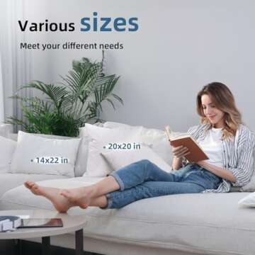 YSTHER Down Feather Throw Pillow Inserts 14x22 Set of 2 Firm Large Lumbar Pillows for Bed Decorative Couch Soft Pillows for Sleeping Indoor White Cotton Pillow Sofa Travel