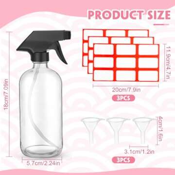 Norme 24 Pcs Glass Spray Bottles Set with Funnels and Labels, 8 oz Refillable Cosmetic Containers