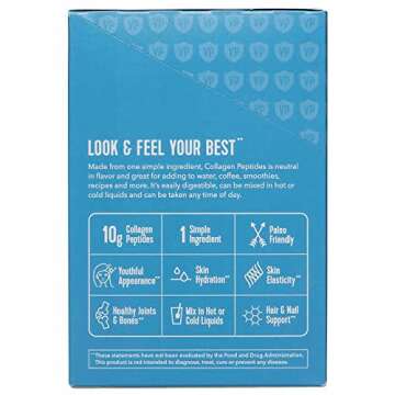 Vital Proteins Collagen Peptides Powder Supplement (Type I, III) Travel Packs, Hydrolyzed Collagen for Skin Hair Nail Joint - Dairy & Gluten Free - 10g per Serving - Unflavored 30 ct per Box