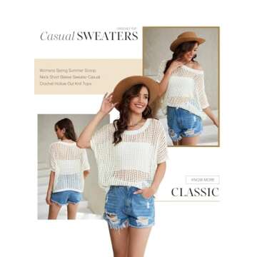 Dokotoo Womens 2025 Summer Crochet Hollow Out Short Sleeve Sweaters Tops Spring Off Shoulder Pullover Shirt Lightweight Knit Sweater Blouse White Vacation Outfits for Women Small