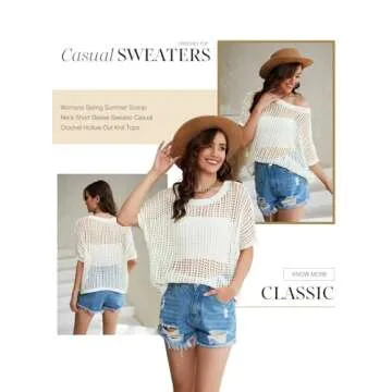 Dokotoo Womens 2025 Summer Crochet Hollow Out Short Sleeve Sweaters Tops Spring Off Shoulder Pullover Shirt Lightweight Knit Sweater Blouse White Vacation Outfits for Women Small