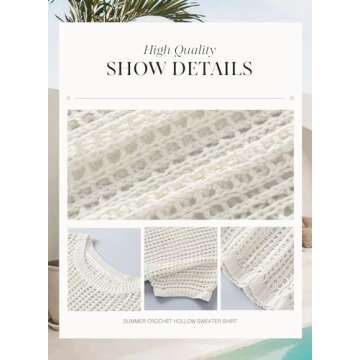 Dokotoo Womens 2025 Summer Crochet Hollow Out Short Sleeve Sweaters Tops Spring Off Shoulder Pullover Shirt Lightweight Knit Sweater Blouse White Vacation Outfits for Women Small