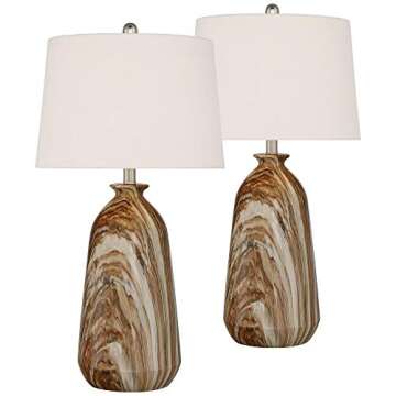 360 Lighting Carlton Modern Rustic Southwestern Table Lamps 28" Tall Set of 2 Swirling Brown Faux Ma...